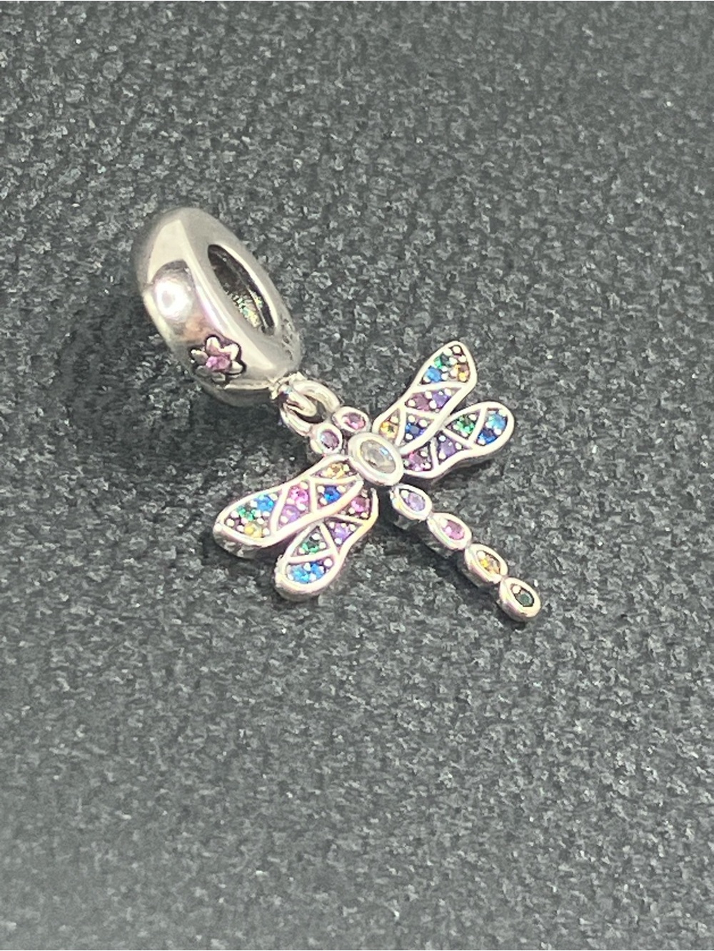 925 Sterling Silver & Multicolour CZ Stone Dragonfly Insect Dangle Charm